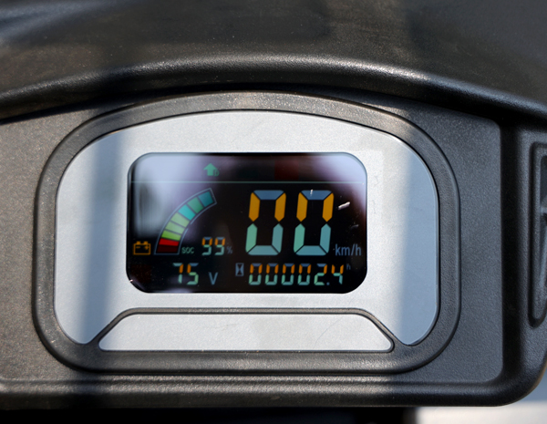 Close-up of the DF35 dashboard and instrument display