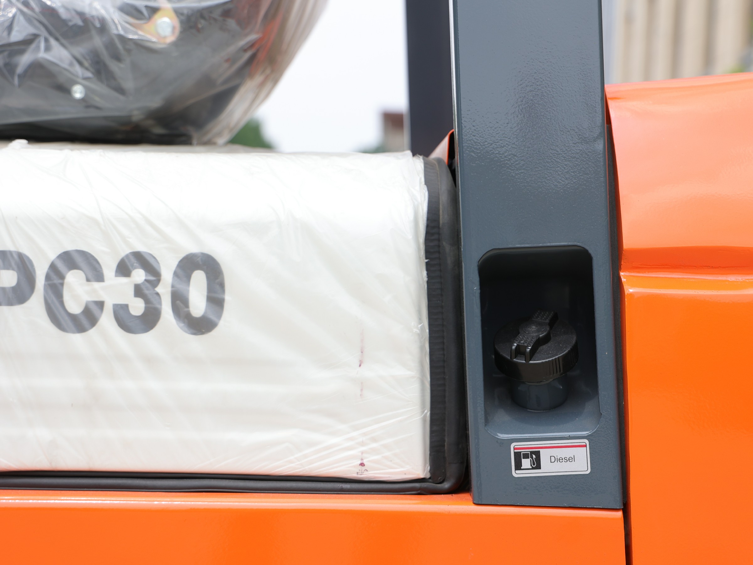 Close-up of the HYP30 diesel fuel filler cap